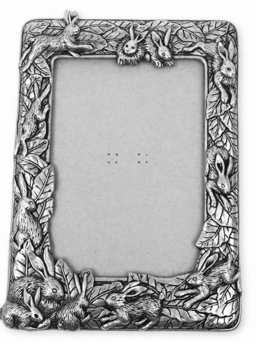 Vintage Arthur Court 1987 Pewter Picture Frame - Bunny Rabbits & Leaves 5x7